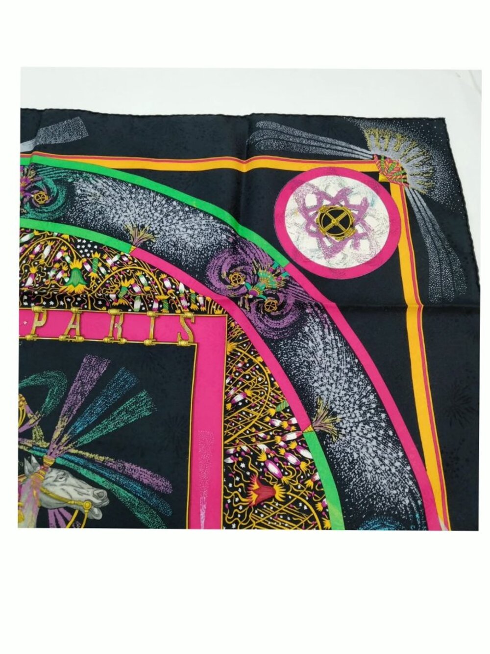 Authentic Hermès Silk Scarf Black Multicolor Equestrian Print - Picture 8 of 10